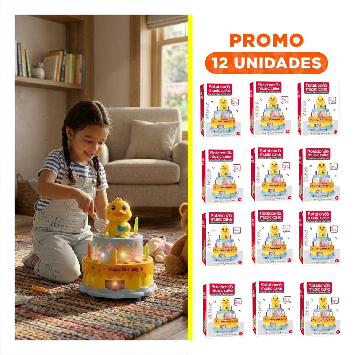 PACK12 FIGURA INFANTIL DE PATO GIRATORIA MUSICAL COLOR AMARILLO PARA DIVERSION YREGALO STICKER - 1