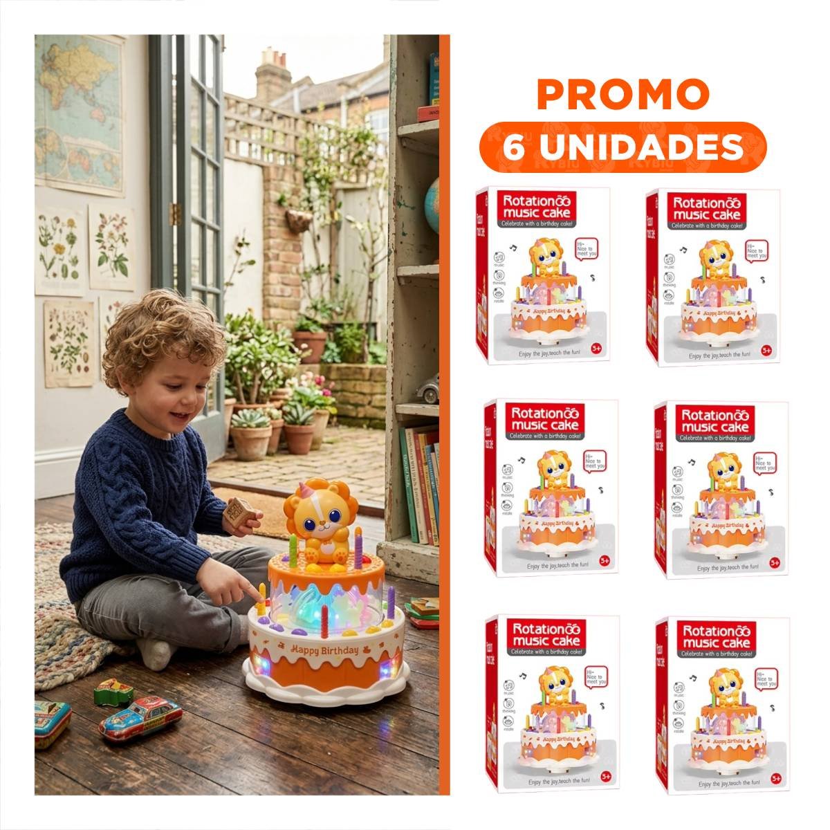 PACK6 FIGURA MUSICAL GIRATORIA DE LEON COLOR NARANJA PARA JUEGO INFANTIL DECORATIVO - 1