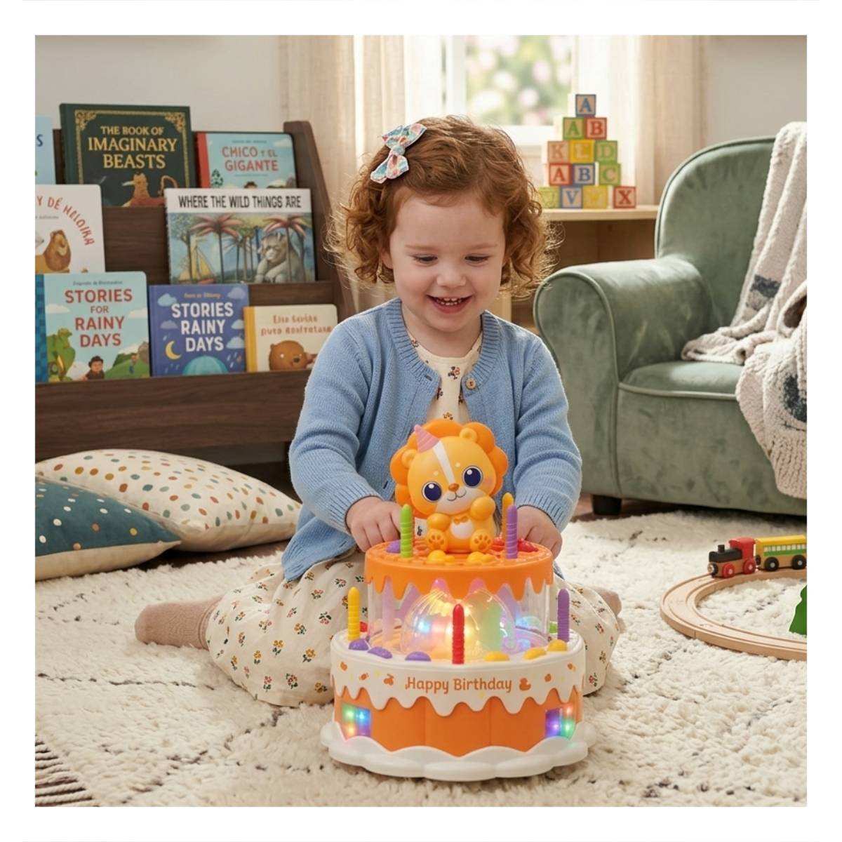 PACK6 FIGURA MUSICAL GIRATORIA DE LEON COLOR NARANJA PARA JUEGO INFANTIL DECORATIVO - 3