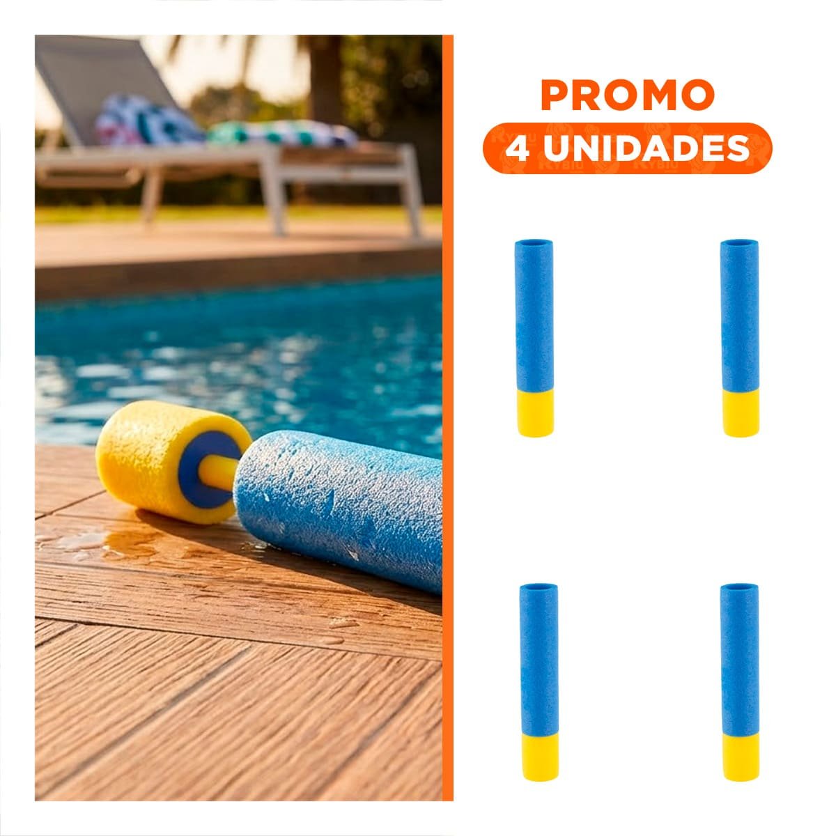 PACK4 CHORRO DE AGUA RECREATIVO EN COLOR AZUL Y AMARILLO DE 30X4CM CON ESPUMA YREGALO STICKER - 1