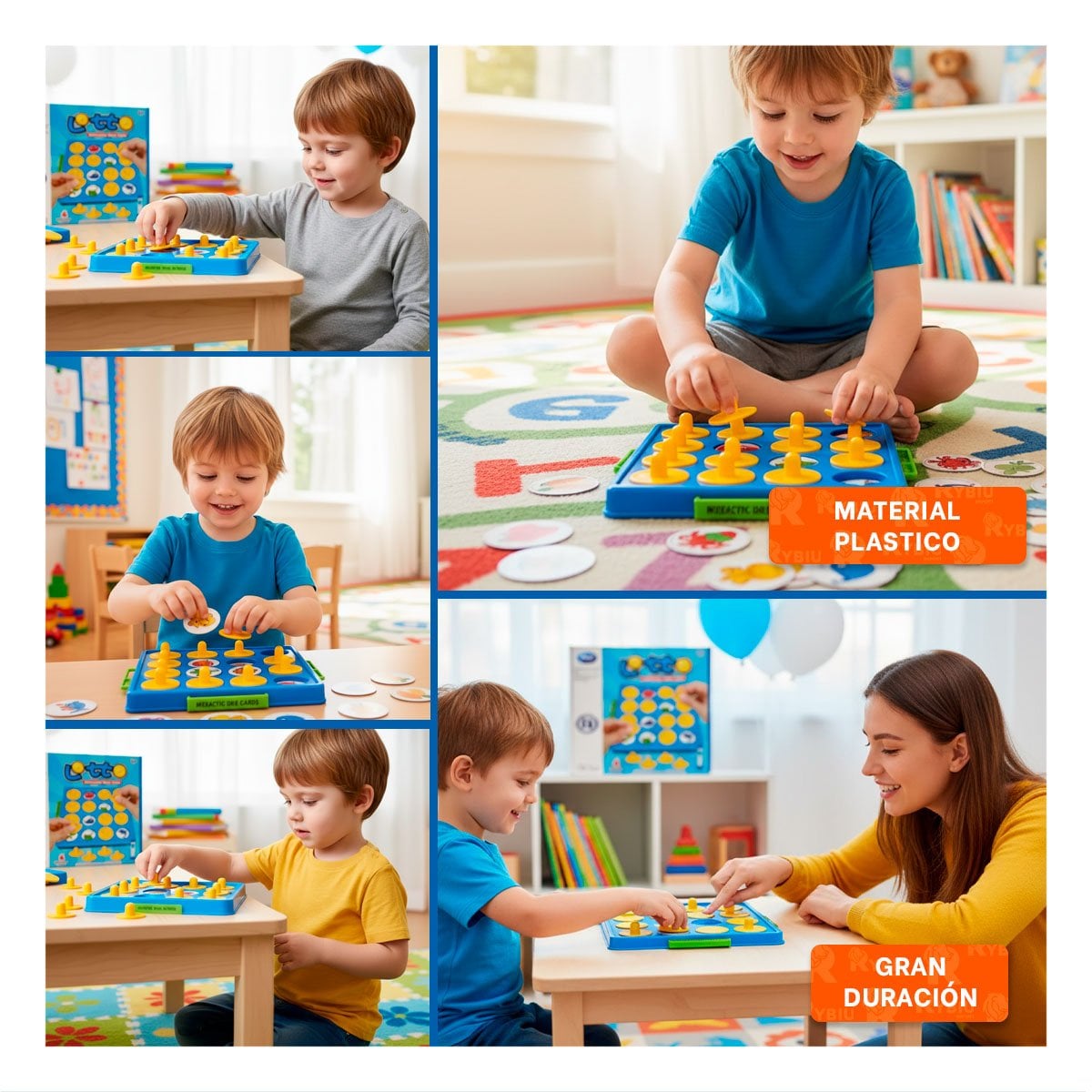 PACK12 TABLERO DIDACTICO DE MEMORIA LOTTO DE PLASTICO COLOR AZUL INFANTIL YPAPEL REGALO - 2