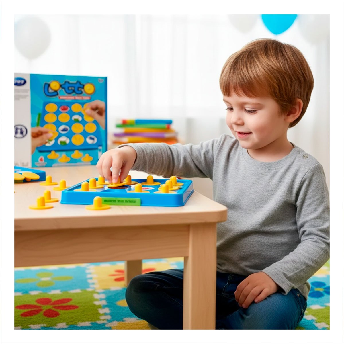 PACK12 TABLERO DIDACTICO DE MEMORIA LOTTO DE PLASTICO COLOR AZUL INFANTIL YPAPEL REGALO - 5
