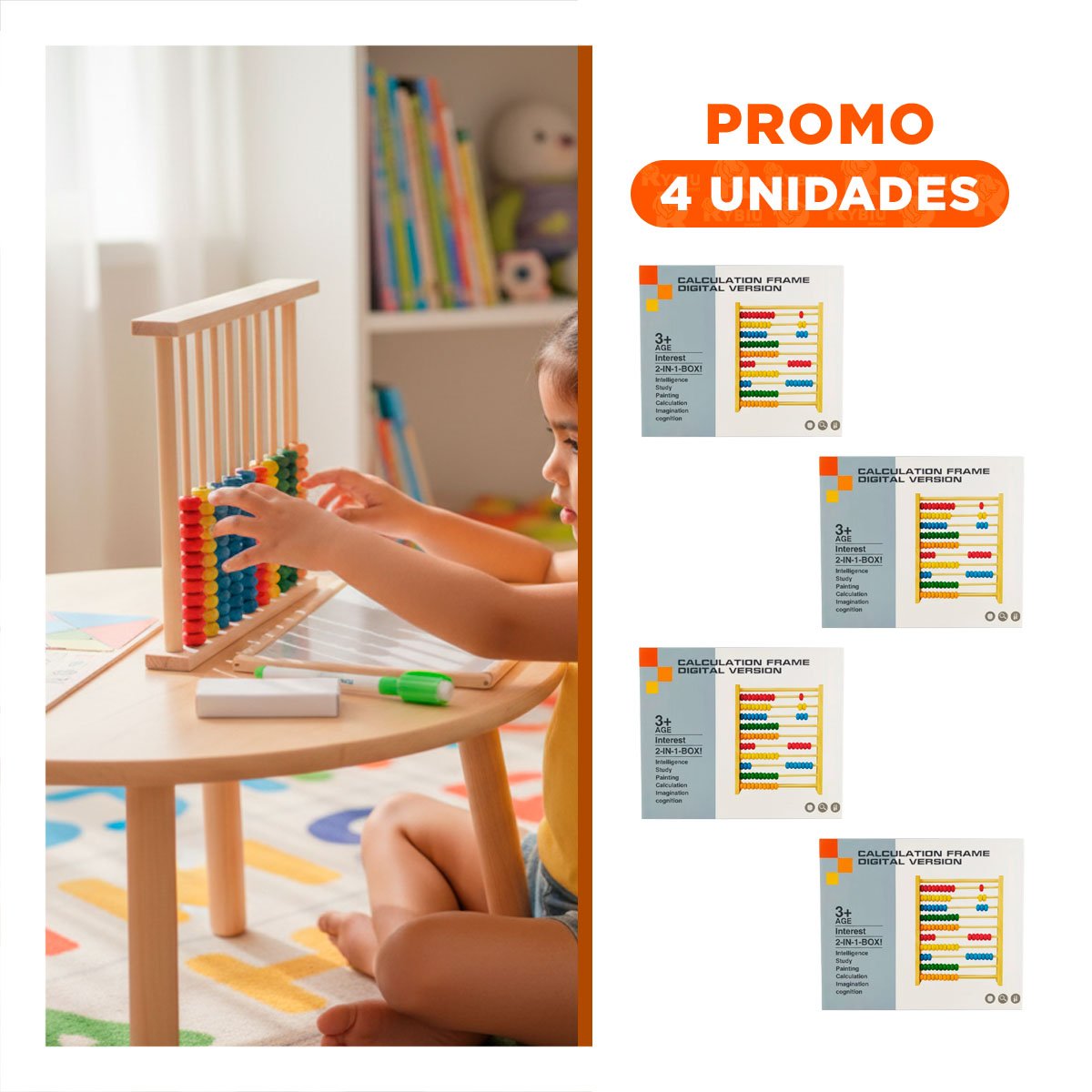 PACK4 BASE EDUCATIVA 2 EN 1 DE ABACO Y PIZARRA COLOR MULTICOLOR INFANTIL YREGALO STICKER - 1