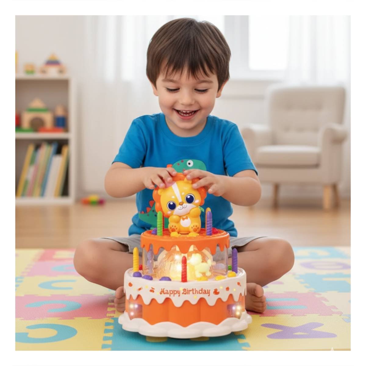 PACK2 PASTEL DE JUEGO MUSICAL GIRATORIO LEON COLOR NARANJA PARA USO INFANTIL YPAPEL REGALO - 2