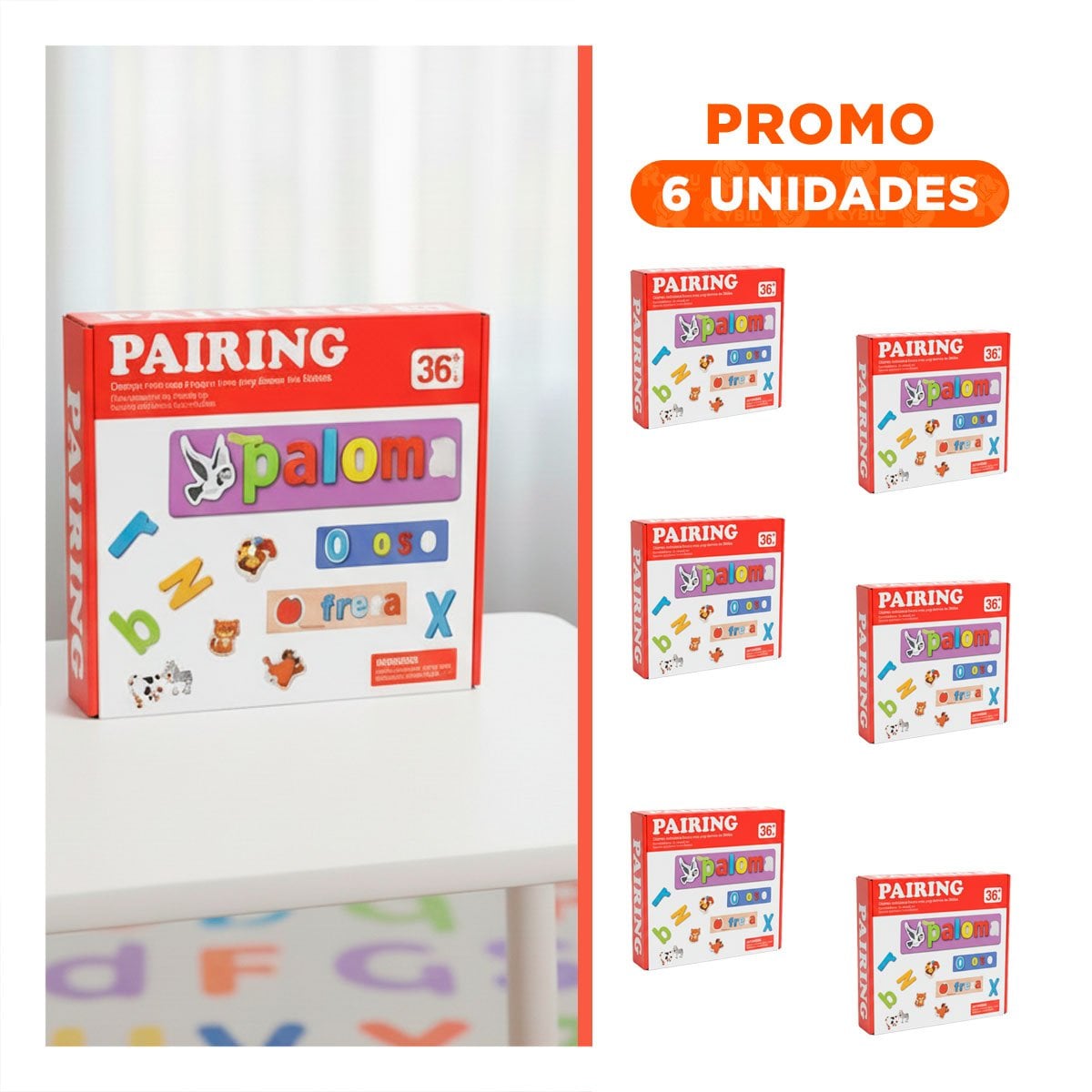 PACK6 BASE DIDACTICA DE ANIMALES FORMANDO PALABRAS COLOR ROJO RECREATIVA - 1