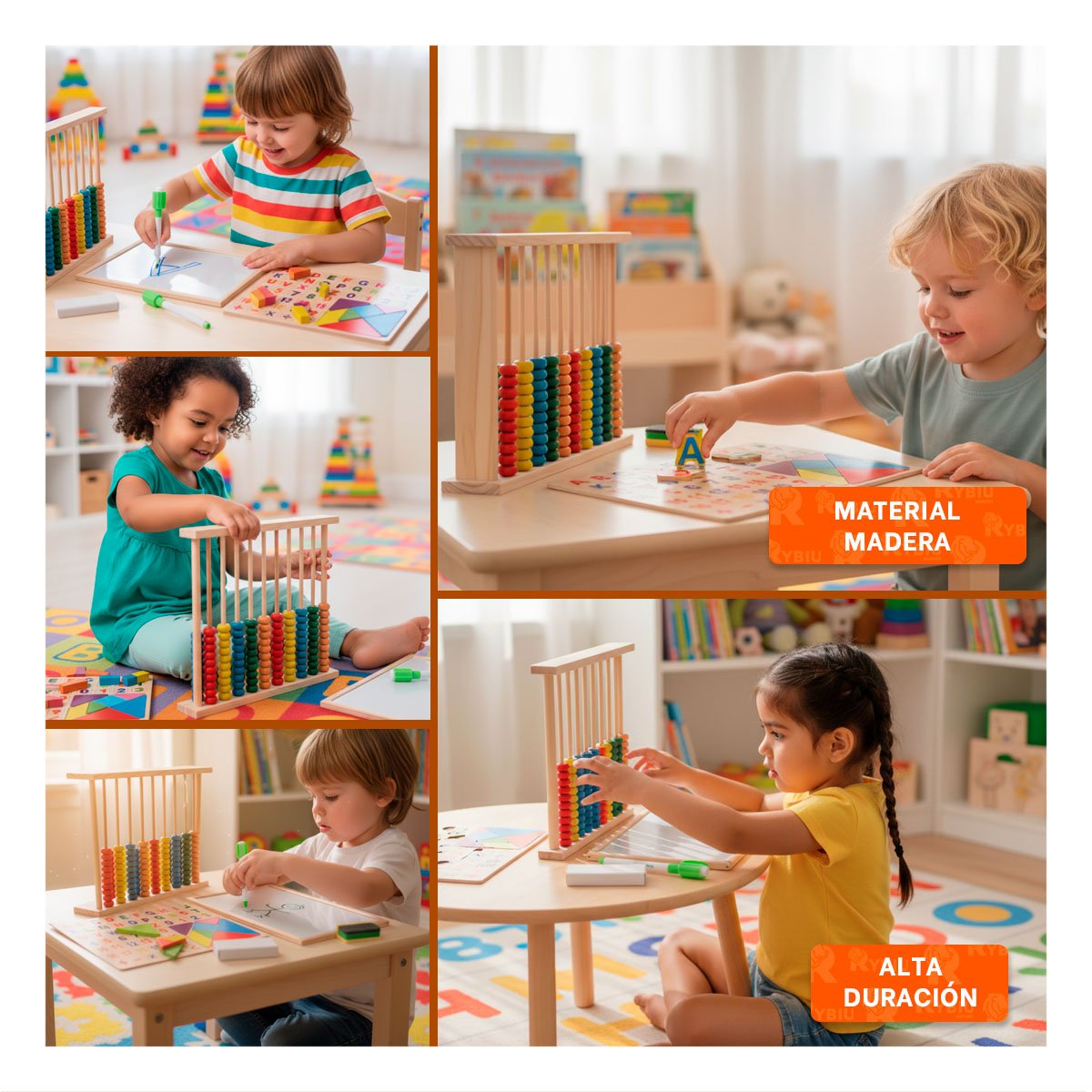 PACK2 TABLERO 2 EN 1 CON PIZARRA Y ABACO COLOR MULTICOLOR APRENDIZAJE VISUAL YPAPEL REGALO - 3