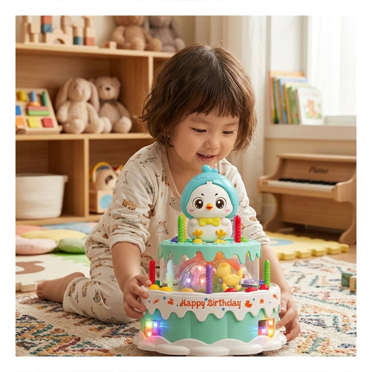 TORTA DE POLLO GIRATORIA COLOR VERDE AGUA CON SONIDO MUSICAL INFANTIL YSTICKY - 3