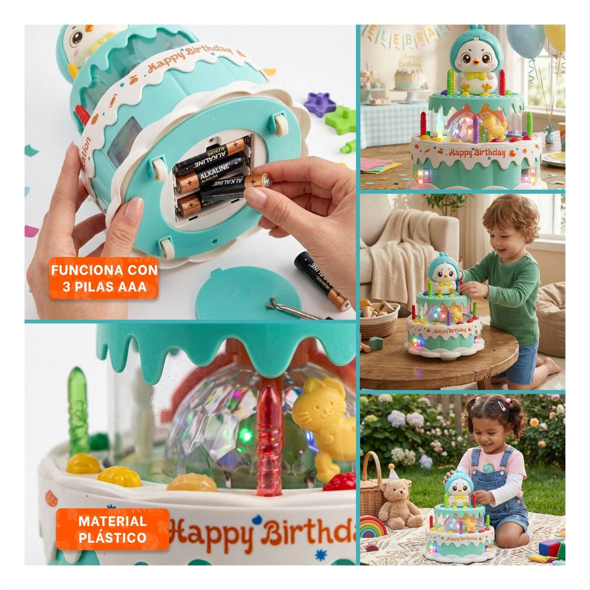 TORTA DE POLLO GIRATORIA COLOR VERDE AGUA CON SONIDO MUSICAL INFANTIL YSTICKY - 5