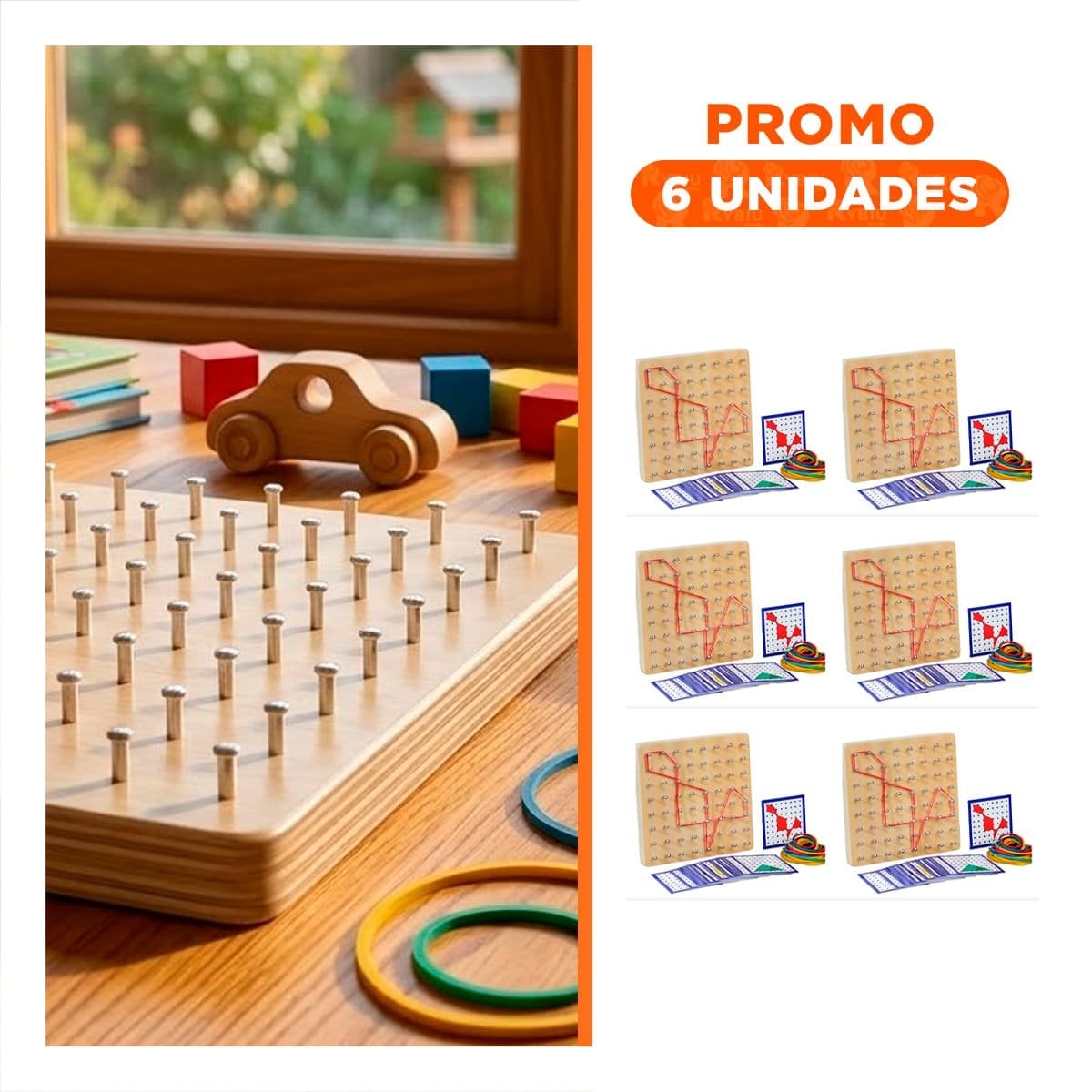 PACK6 TABLERO CREATIVO DE CLAVOS Y LIGAS COLOR MULTICOLOR PARA ENTRETENIMIENTO INFANTIL - 1