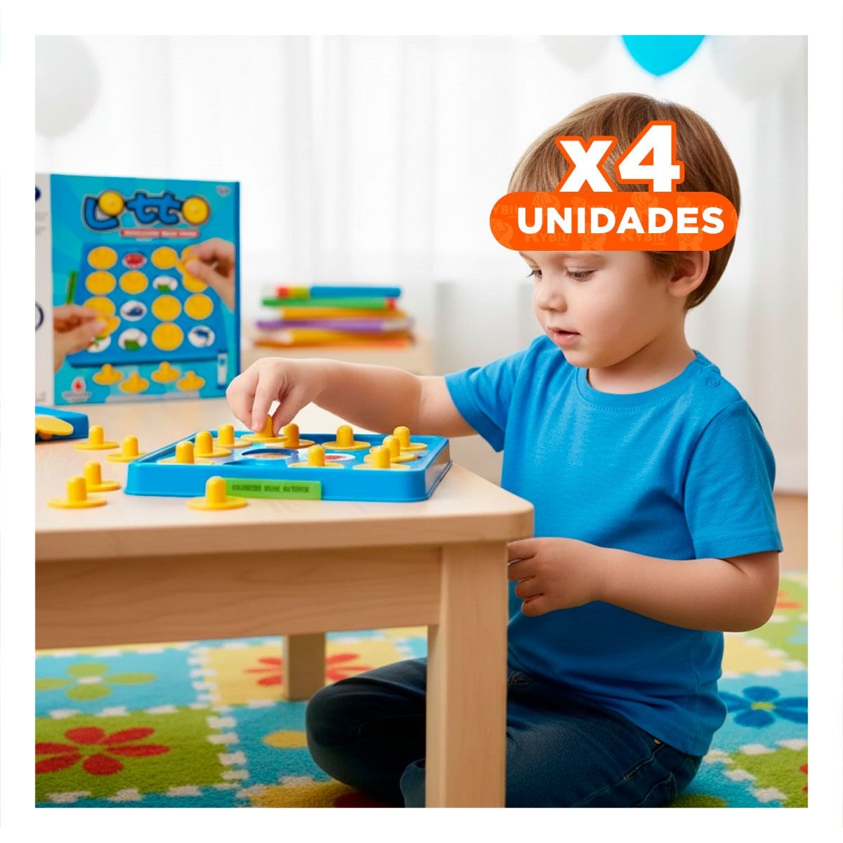 PACK4 JUEGO DE MEMORIA COLOR AZUL CON LOTTO DE PLASTICO PARA APRENDIZAJE - 1
