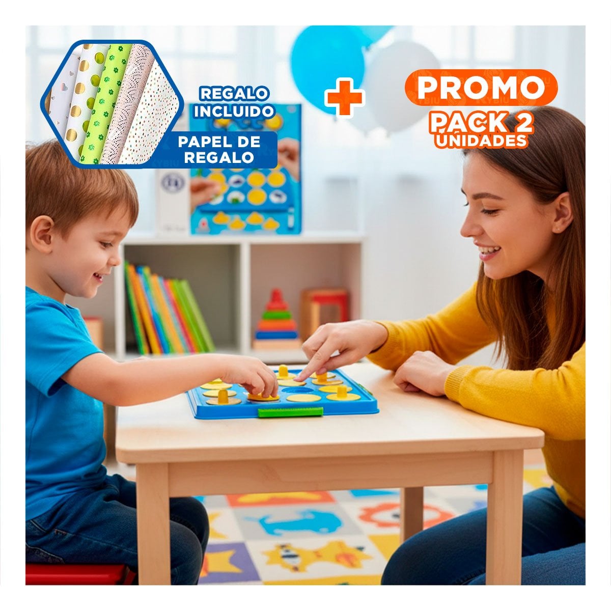 PACK2 JUEGO DE MEMORIA CON LOTTO DE PLASTICO COLOR AZUL USO DIDACTICO YPAPEL REGALO - 1