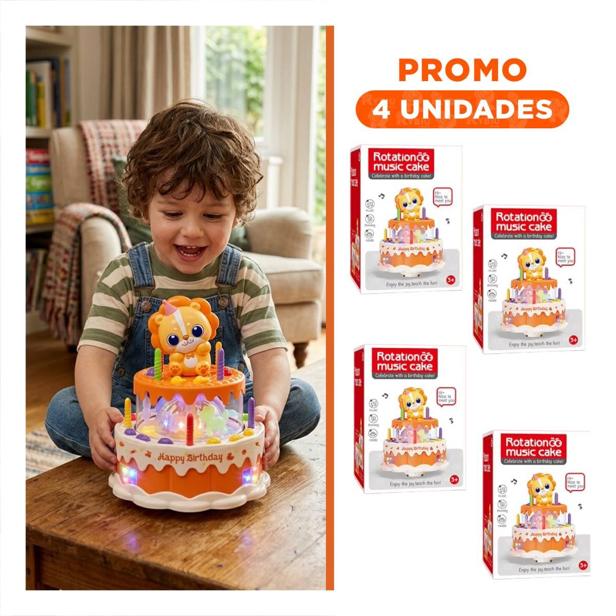 PACK4 ADORNO DE LEON COLOR NARANJA MUSICAL GIRATORIO PARA JUEGO CREATIVO YREGALO STICKER - 1