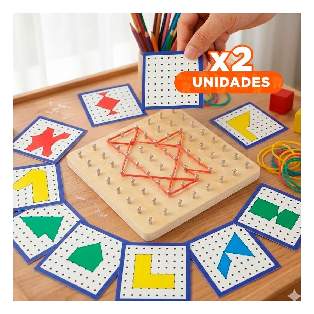 PACK2 TABLA DE CLAVOS Y LIGAS COLOR MULTICOLOR EN ACTIVIDAD CREATIVA ESCOLAR YREGALO STICKER - 1
