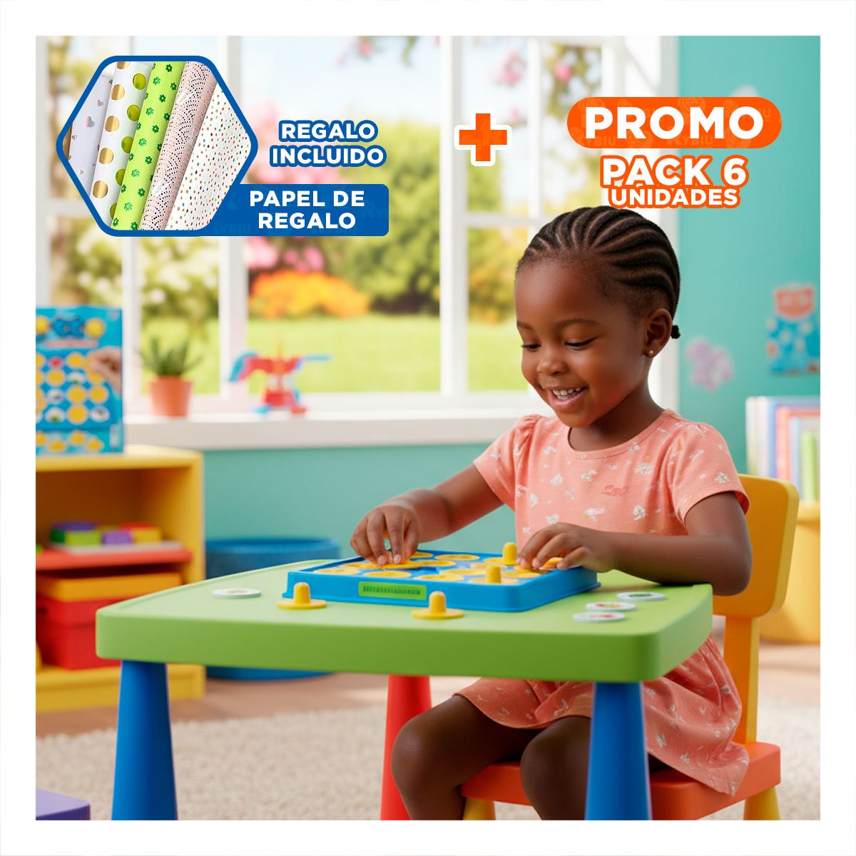 PACK6 TABLERO DE MEMORIA LOTTO DE PLASTICO COLOR AZUL PARA JUEGO INFANTIL YPAPEL REGALO - 1