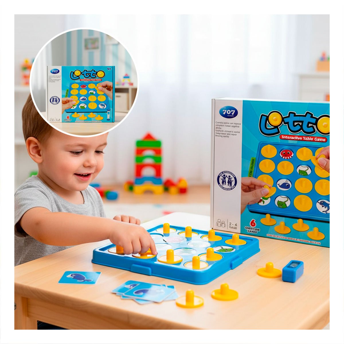 PACK6 TABLERO DE MEMORIA LOTTO DE PLASTICO COLOR AZUL PARA JUEGO INFANTIL YPAPEL REGALO - 2