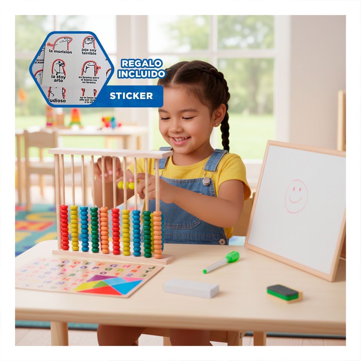 PANEL DE ABACO DIDACTICO Y PIZARRA COLOR MULTICOLOR JUEGO INFANTIL YREGALO STICKER - 1