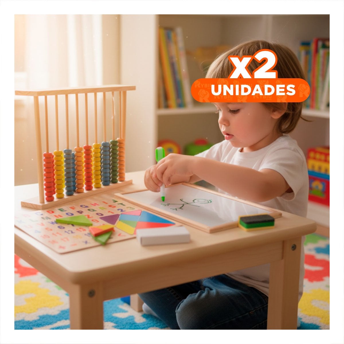 PACK2 TABLERO DIDACTICO CON ABACO COLOR MULTICOLOR Y PIZARRA 2 EN 1 ESCOLAR YREGALO STICKER - 1