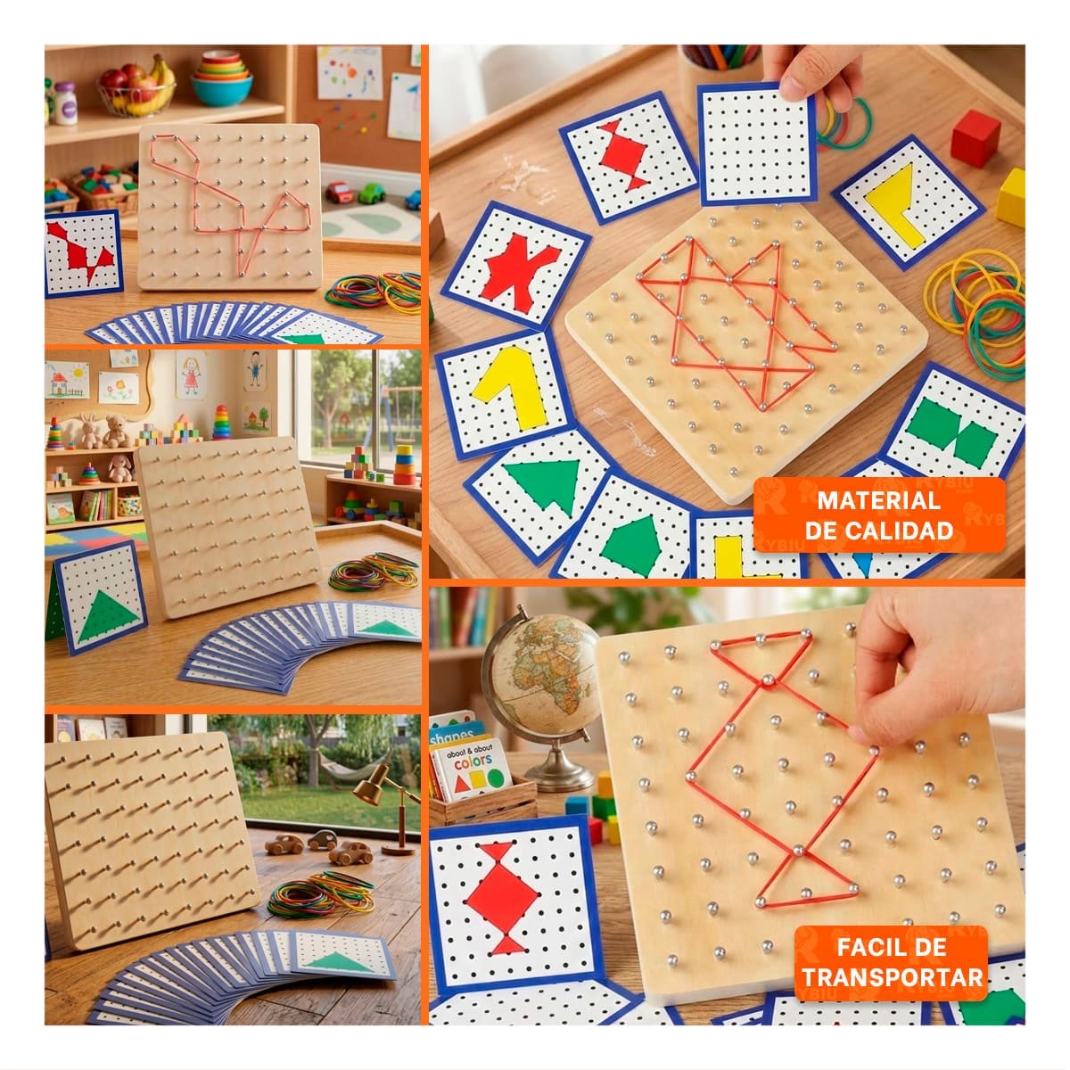 PACK2 TABLA DIDACTICA DE CLAVOS Y LIGAS COLOR MULTICOLOR PARA USO INFANTIL YPAPEL REGALO - 3