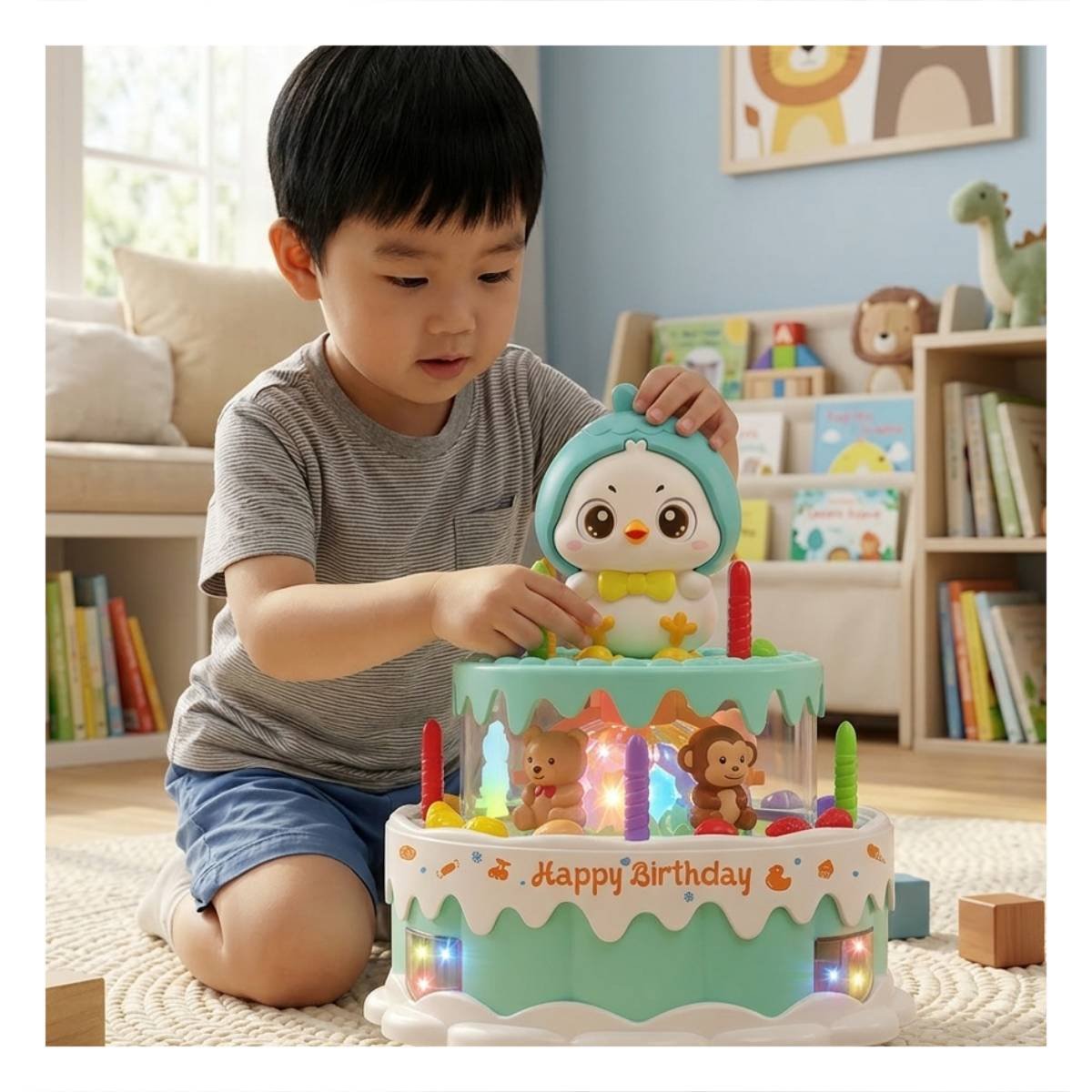 PACK2 PASTEL DE JUEGO MUSICAL GIRATORIO POLLO COLOR VERDE AGUA PARA USO INFANTIL YPAPEL REGALO - 5