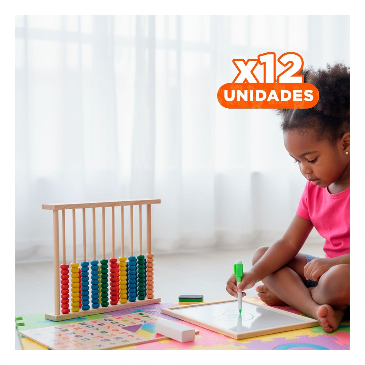 PACK12 JUEGO DIDACTICO COLOR MULTICOLOR CON ABACO Y PIZARRA PARA USO ESCOLAR - 1