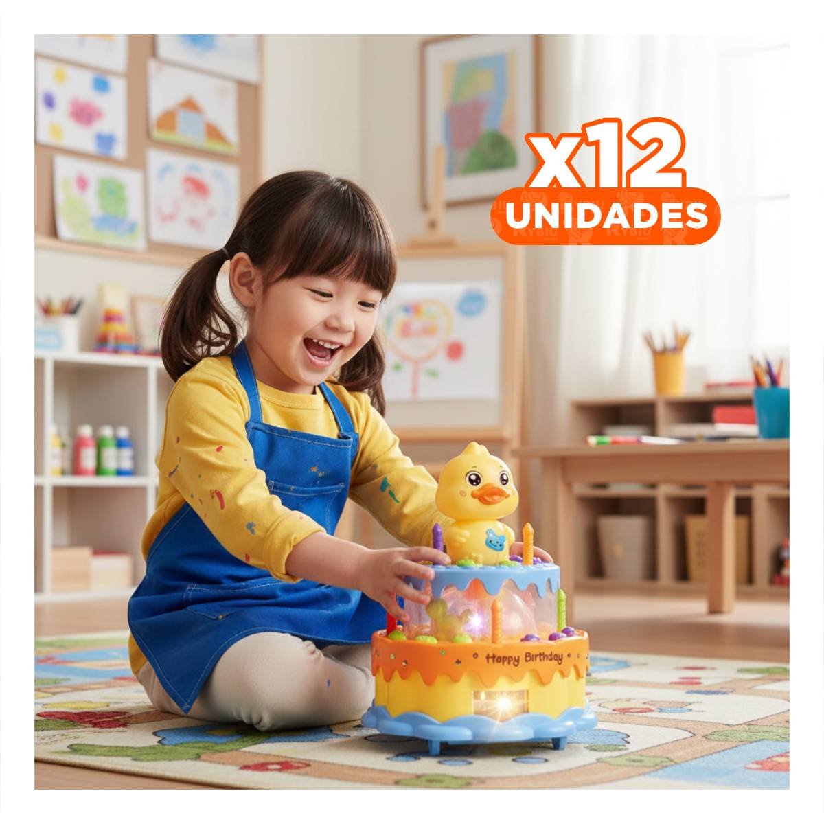 PACK12 FIGURA DE PATO MUSICAL GIRATORIA COLOR AMARILLO PARA USO RECREATIVO - 1