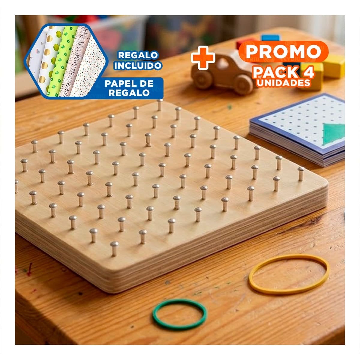 PACK4 TABLA COLOR MULTICOLOR PARA CLAVOS Y LIGAS DE USO DIDACTICO INFANTIL YPAPEL REGALO - 1