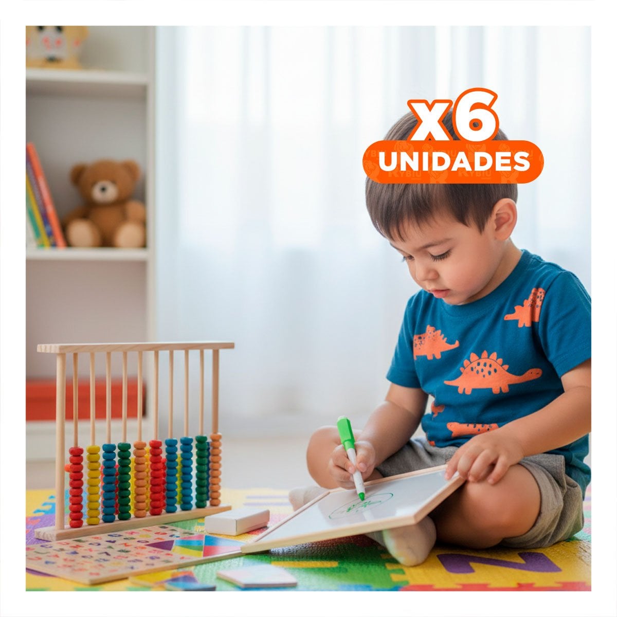 PACK6 JUEGO 2 EN 1 DIDACTICO DE ABACO Y PIZARRA COLOR MULTICOLOR EDUCATIVO YREGALO STICKER - 1