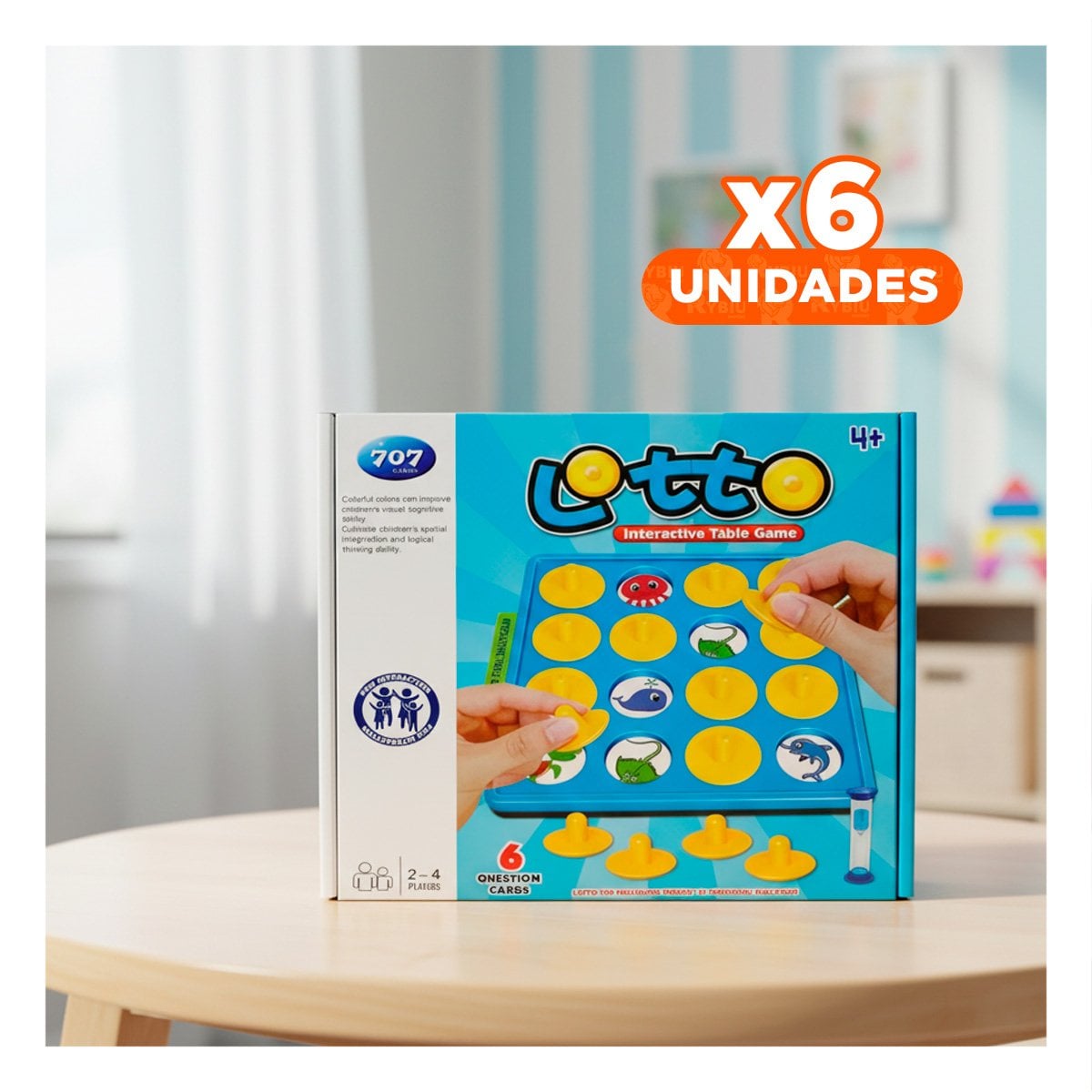 PACK6 TABLERO LOTTO DE PLASTICO MEMORIA COLOR AZUL PARA ACTIVIDAD ESCOLAR YREGALO STICKER - 1