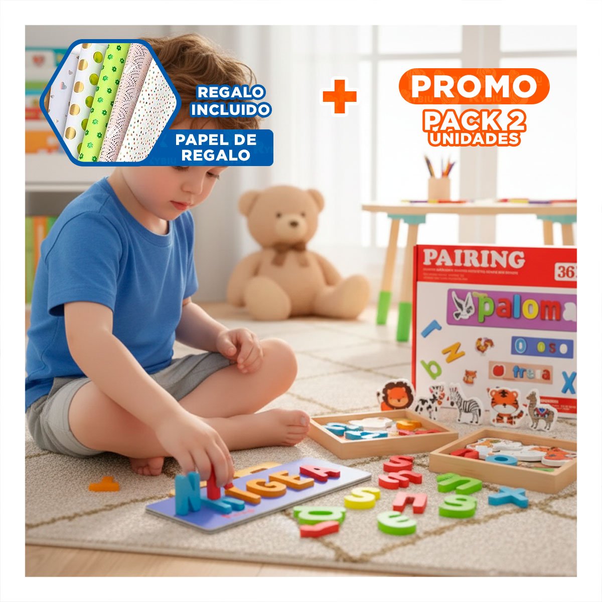 PACK2 TABLERO INFANTIL FORMANDO PALABRAS DE ANIMALES COLOR ROJO ESCOLAR YPAPEL REGALO - 1
