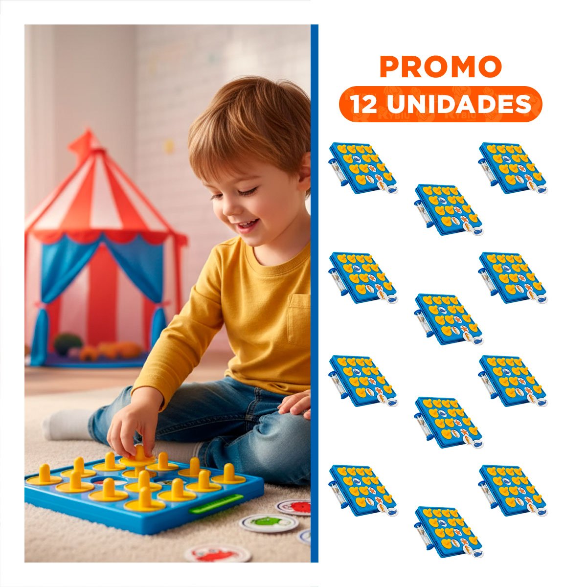 PACK12 TABLERO DE MEMORIA INFANTIL COLOR AZUL LOTTO DE PLASTICO EDUCATIVO YREGALO STICKER - 1