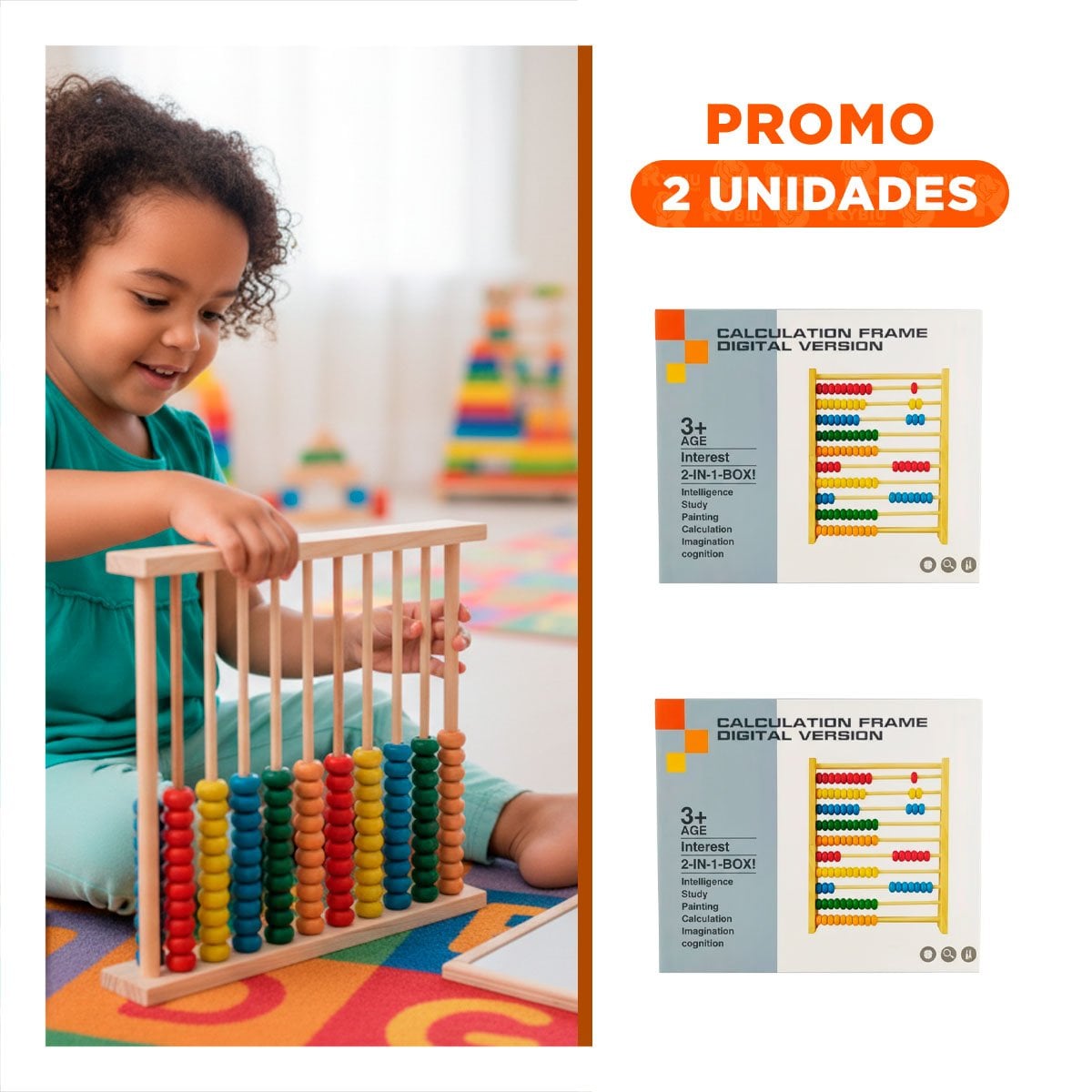 PACK2 TABLERO DIDACTICO INFANTIL DE ABACO Y PIZARRA COLOR MULTICOLOR RECREATIVO - 1