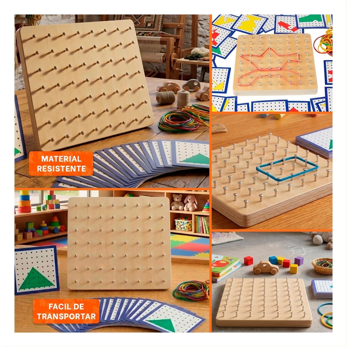 PACK4 TABLERO DE LIGAS Y CLAVOS COLOR MULTICOLOR PARA JUEGO DIDACTICO MANUAL YREGALO STICKER - 2