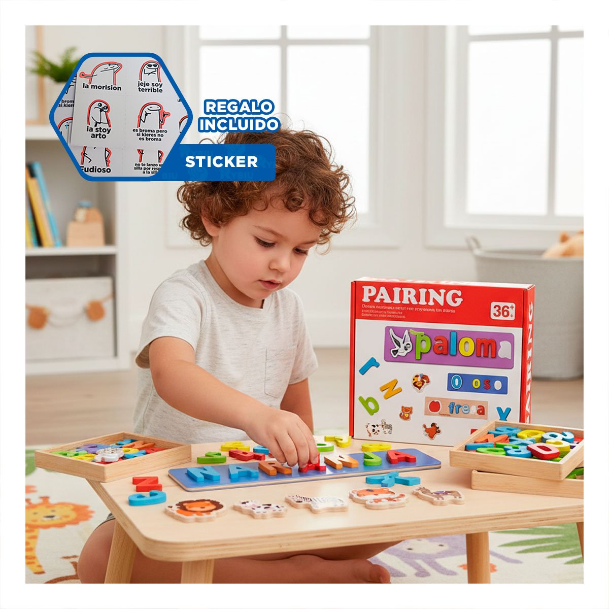 PANEL DIDACTICO COLOR ROJO DE ANIMALES FORMANDO PALABRAS INFANTIL YREGALO STICKER - 1