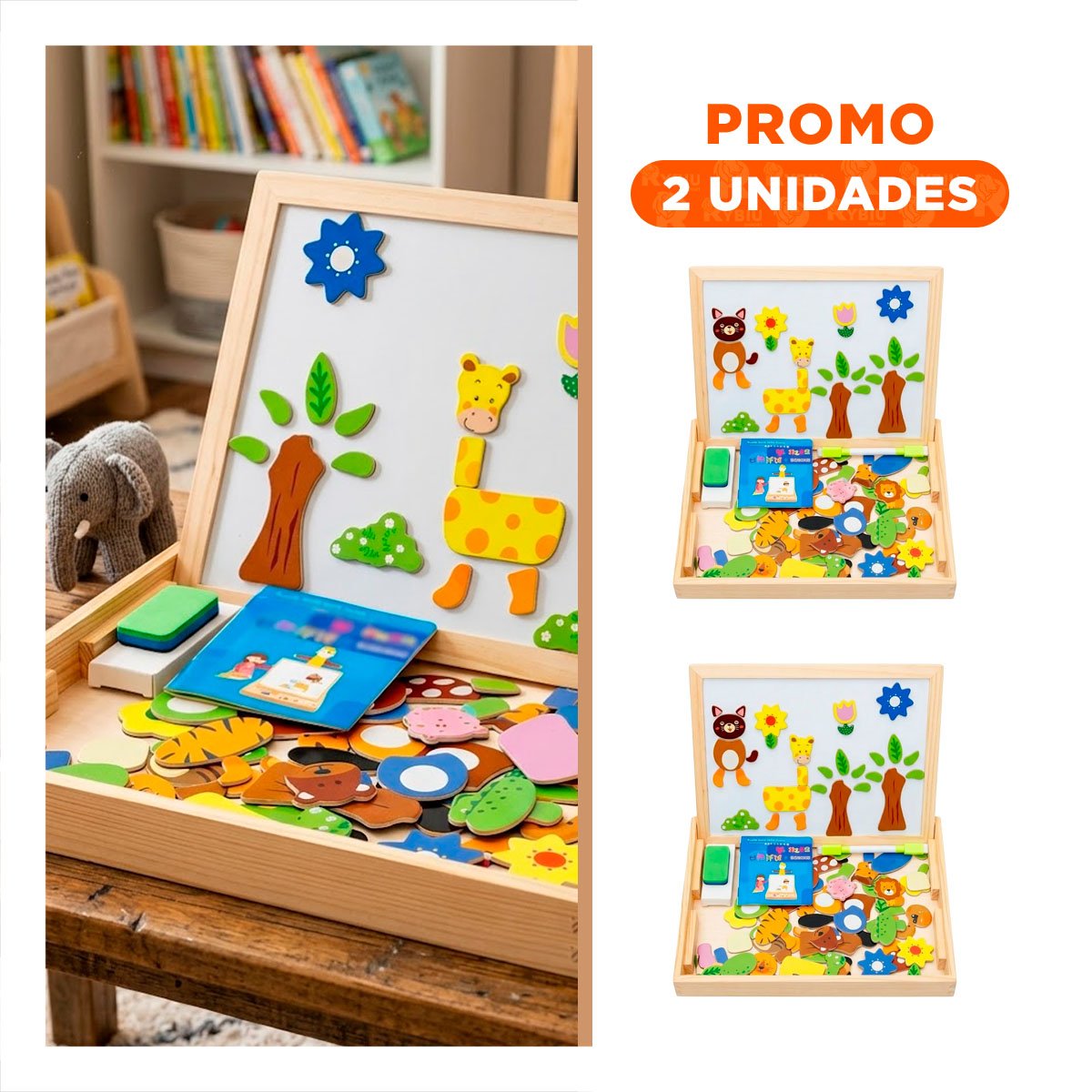 PACK2 ROMPECABEZA DIDACTICO DE ANIMALES Y PIZARRA COLOR MULTICOLOR INFANTIL - 1