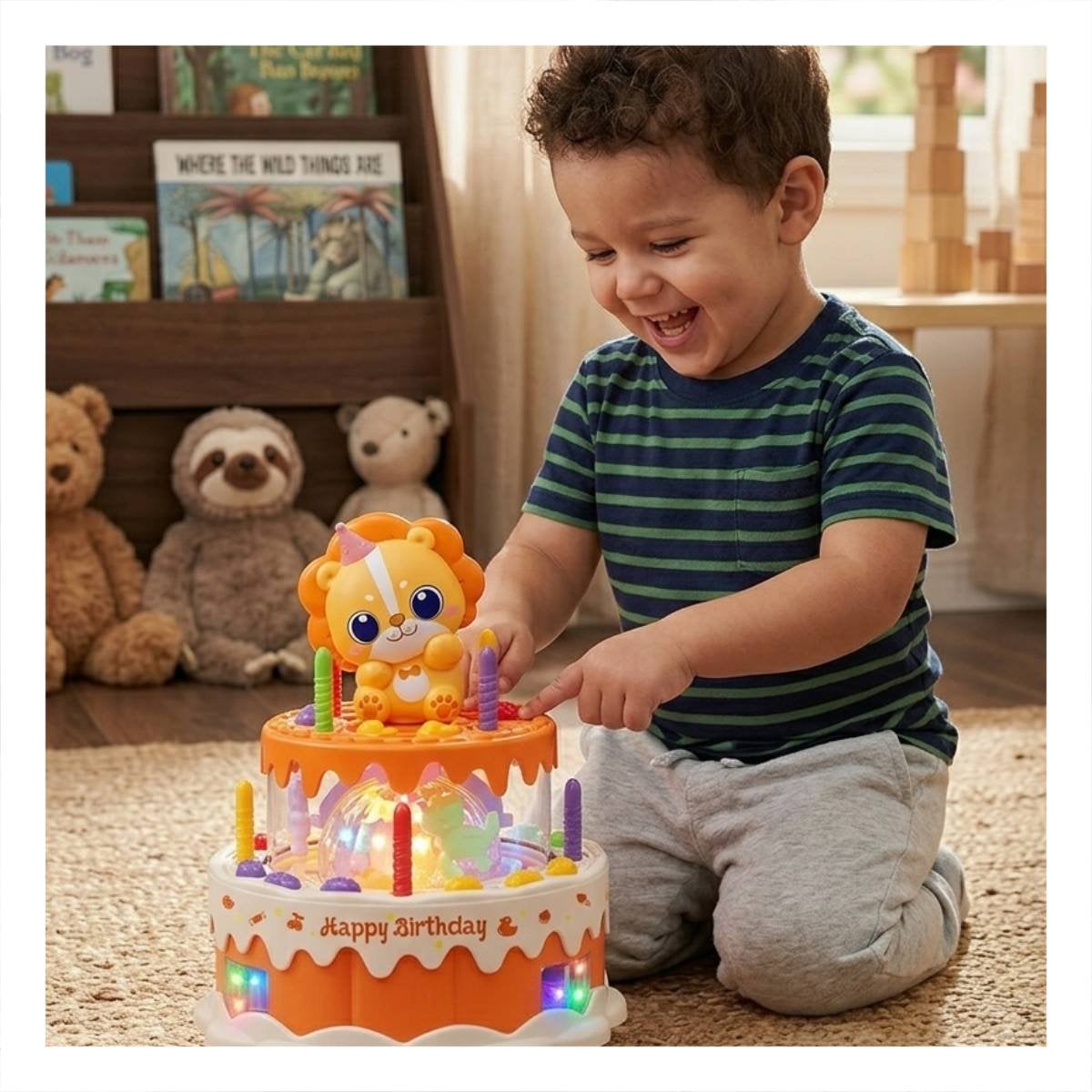 PACK12 FIGURA COLOR NARANJA MUSICAL GIRATORIA DE LEON PARA JUEGO INFANTIL YPAPEL REGALO - 5