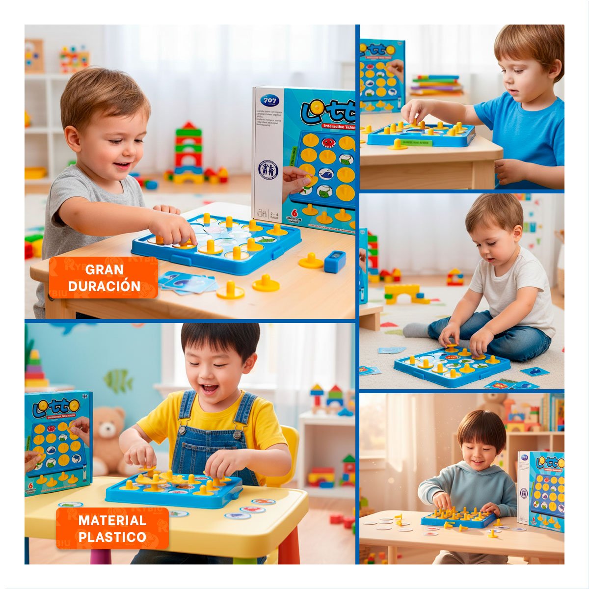 PACK4 ACTIVIDAD DE MEMORIA COLOR AZUL LOTTO DE PLASTICO PARA DINAMICA ESCOLAR YREGALO STICKER - 2