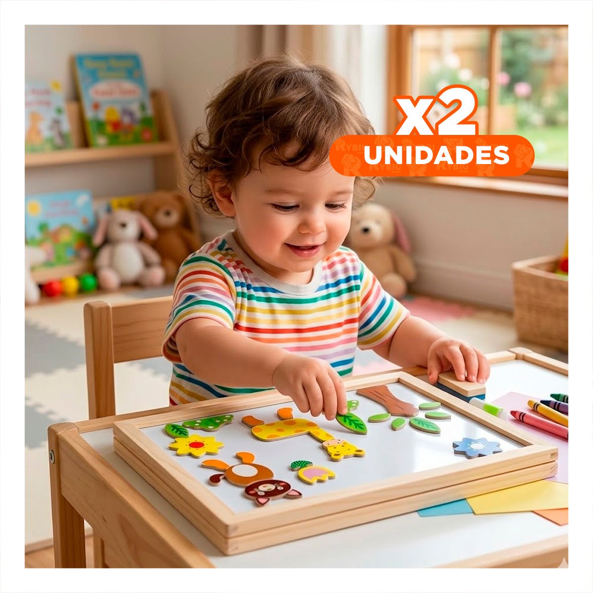 PACK2 ROMPECABEZA PIZARRA INFANTIL DE ANIMALES COLOR MULTICOLOR RECREATIVO YREGALO STICKER - 1