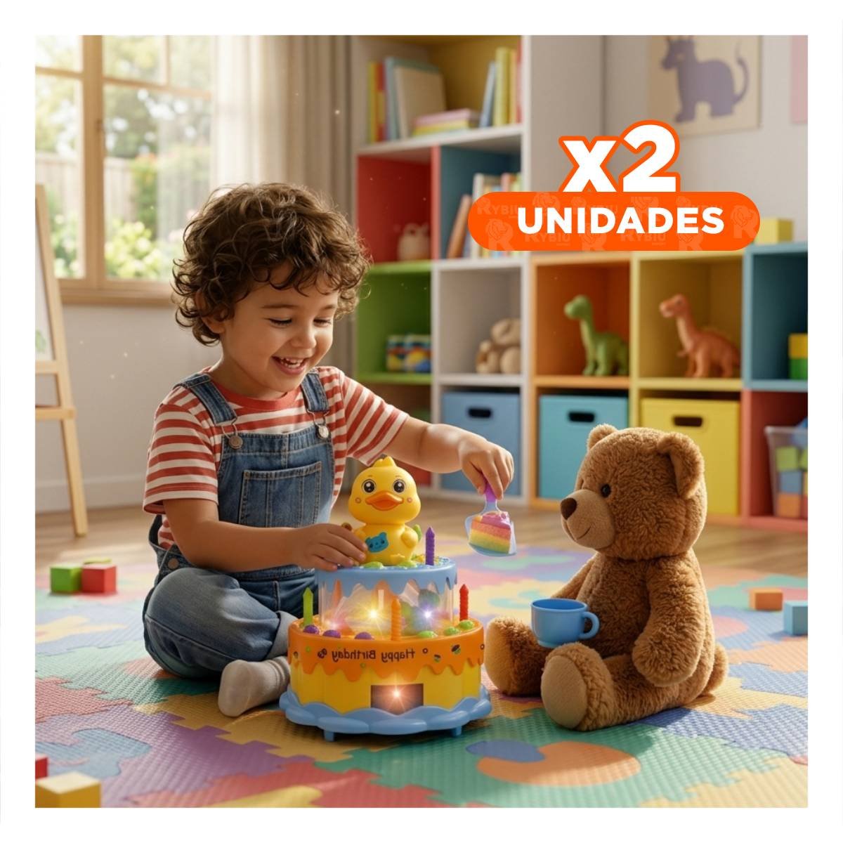 PACK2 PASTEL DECORATIVO MUSICAL DE PATO COLOR AMARILLO CON GIRO INFANTIL YREGALO STICKER - 1