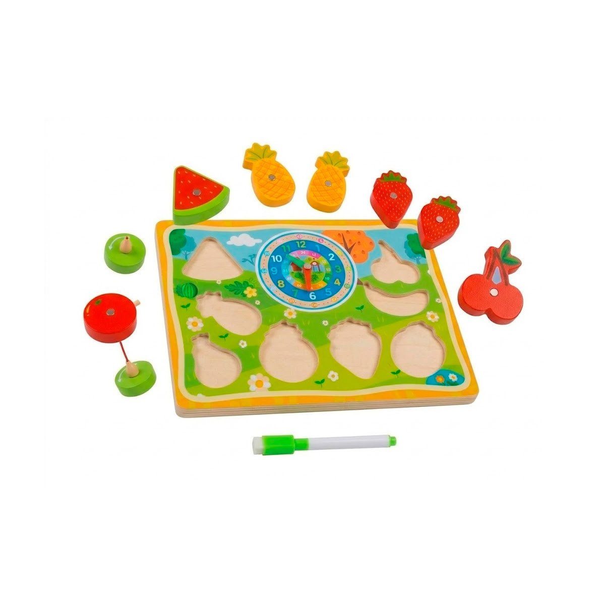 PANEL MULTICOLOR 4 EN 1 DIDACTICO CON FRUTAS RELOJ DIBUJO PESCA Y ROMPECABEZA YLIGAS REGALO - 3