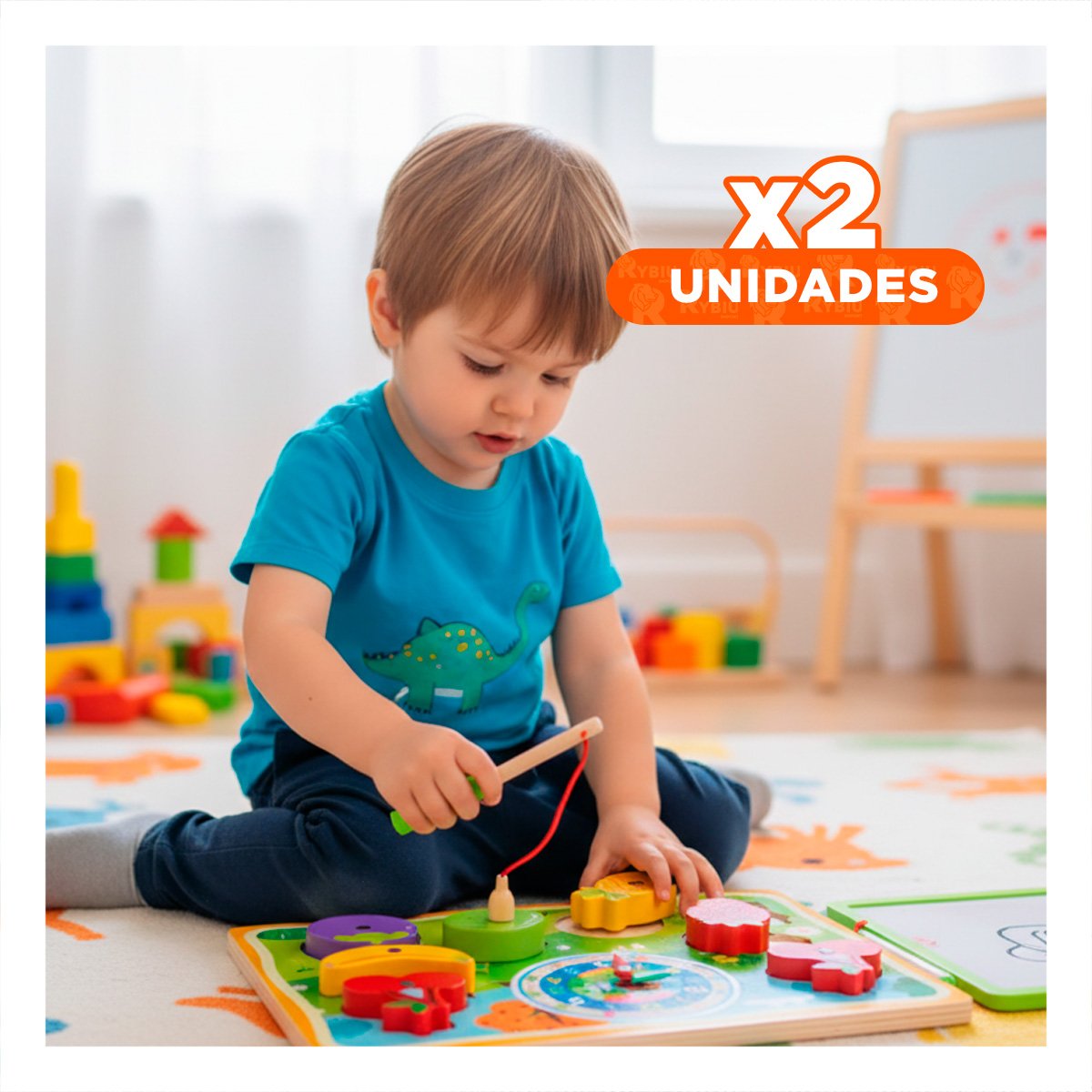 PACK2 TABLERO DIDACTICO MULTICOLOR DE FRUTAS CON PESCA RELOJ Y DIBUJO 4 EN 1 YREGALO STICKER - 1