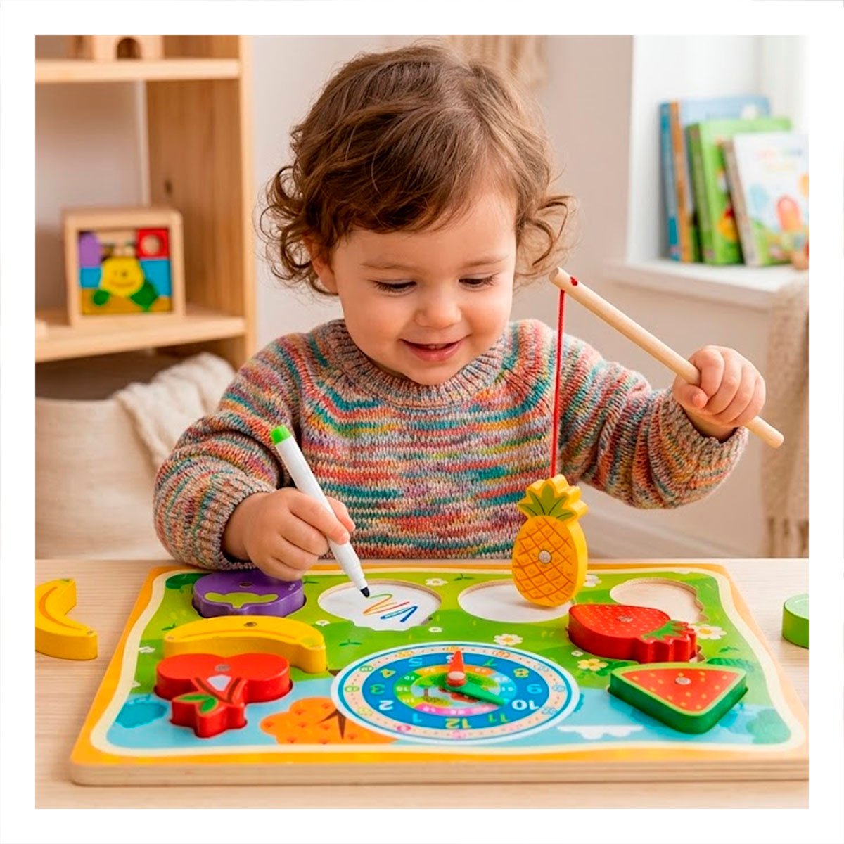 PACK12 JUEGO DIDACTICO FRUTAS MULTICOLOR 4 EN 1 CON PESCA RELOJ ROMPECABEZA Y DIBUJO - 5
