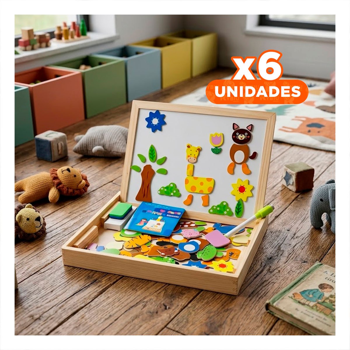 PACK6 BASE DE PIZARRA CON ANIMALES COLOR MULTICOLOR PARA JUEGO CREATIVO YREGALO STICKER - 1