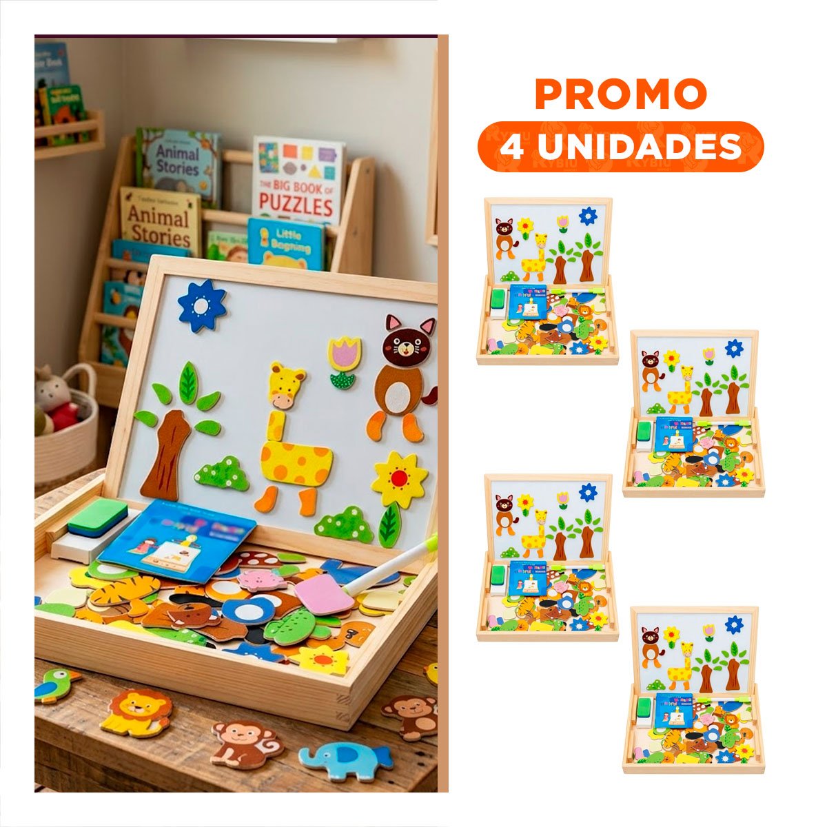 PACK4 BASE INFANTIL DE ANIMALES EN PIZARRA COLOR MULTICOLOR EDUCATIVA YREGALO STICKER - 1