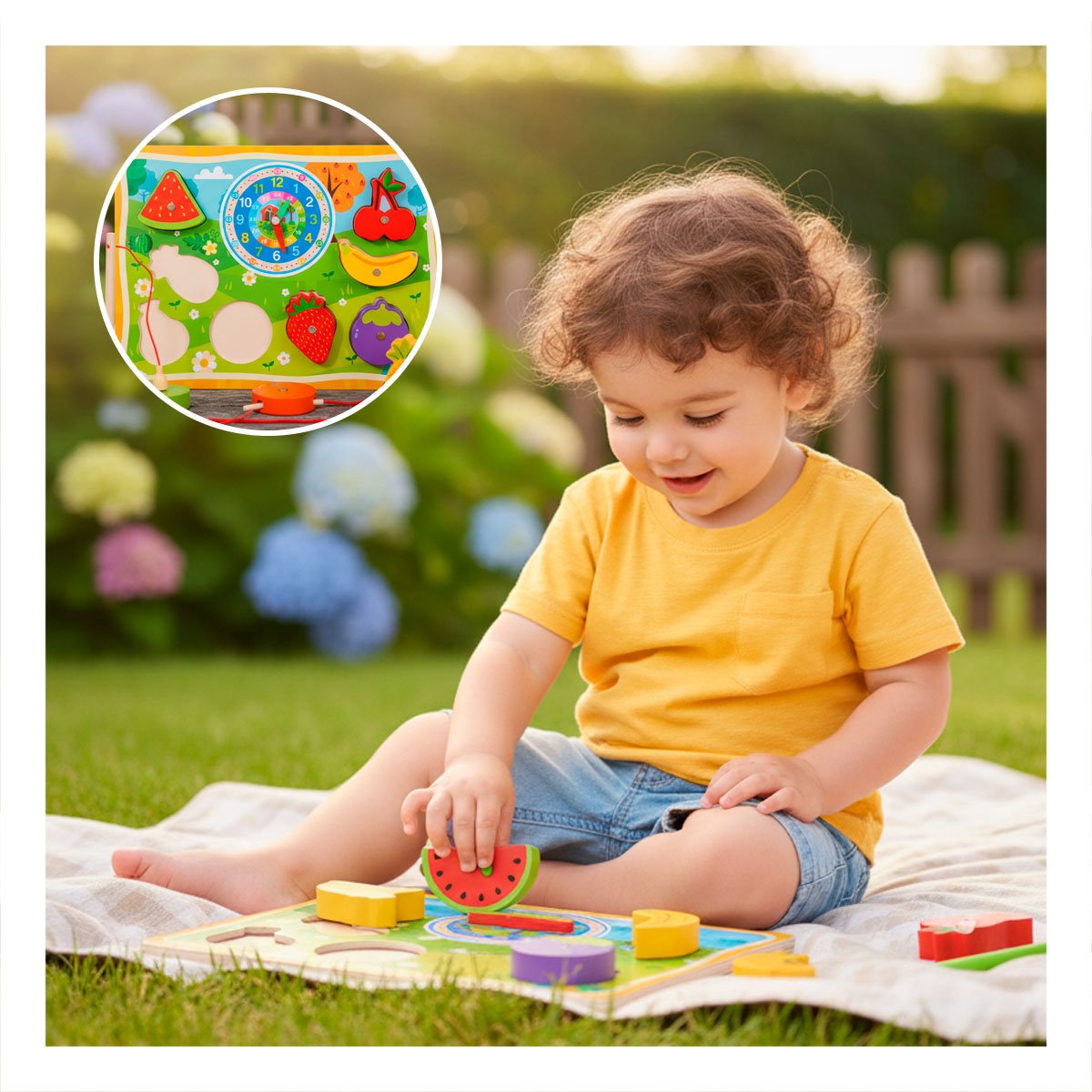 PACK2 TABLERO DIDACTICO CON FRUTAS 4 EN 1 MULTICOLOR PESCA RELOJ ROMPECABEZA Y DIBUJO - 5