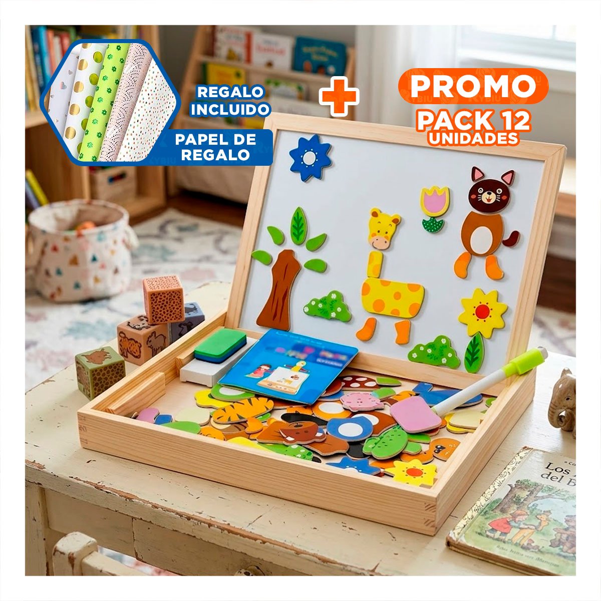 PACK12 JUEGO INFANTIL DE ANIMALES EN PIZARRA COLOR MULTICOLOR EDUCATIVO YPAPEL REGALO - 1