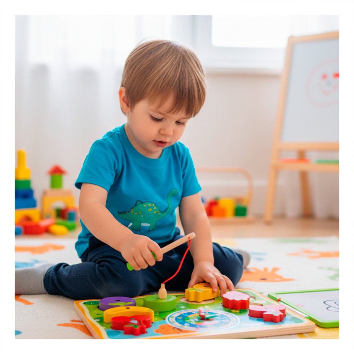 PACK6 JUEGO 4 EN 1 DE PESCA RELOJ ROMPECABEZA Y DIBUJO FRUTAS MULTICOLOR YREGALO STICKER - 5