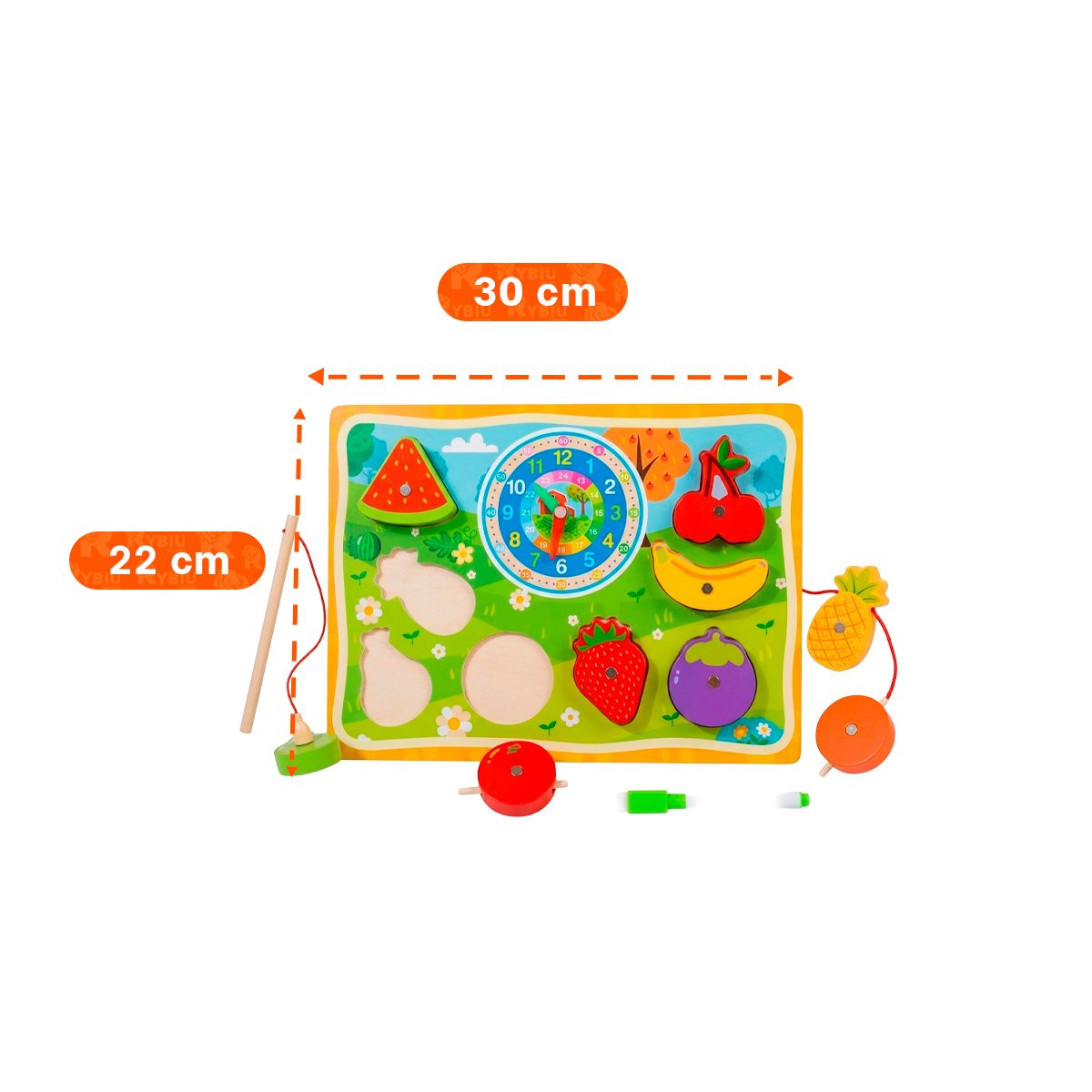 PACK12 JUEGO DE FRUTAS MULTICOLOR 4 EN 1 DIDACTICO CON PESCA RELOJ Y DIBUJO YREGALO STICKER - 4