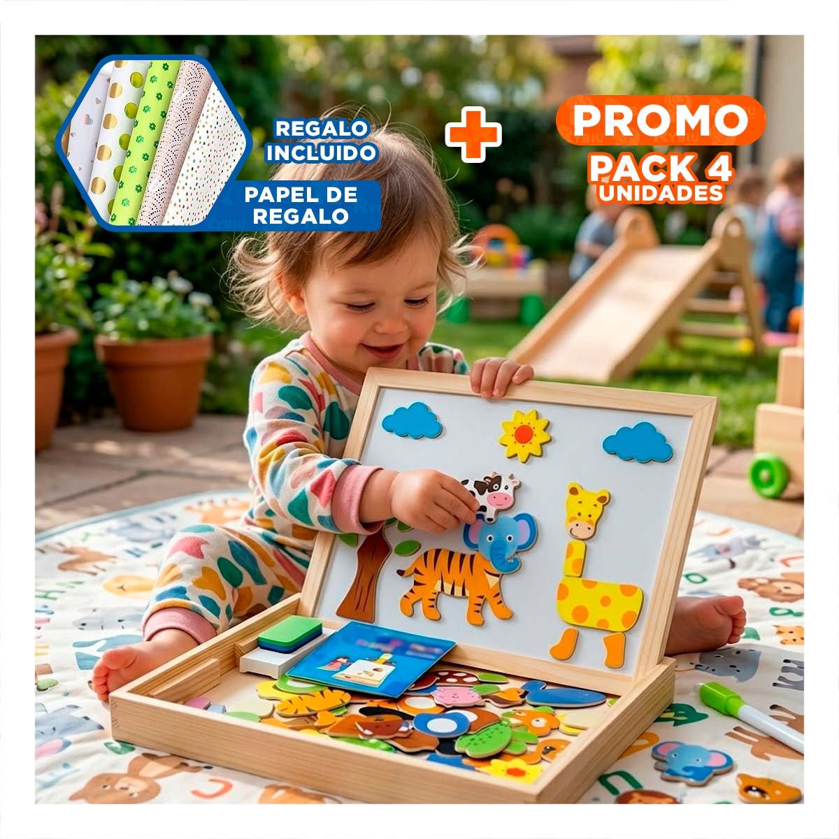 PACK4 ROMPECABEZA CREATIVO DE PIZARRA Y ANIMALES COLOR MULTICOLOR INFANTIL YPAPEL REGALO - 1