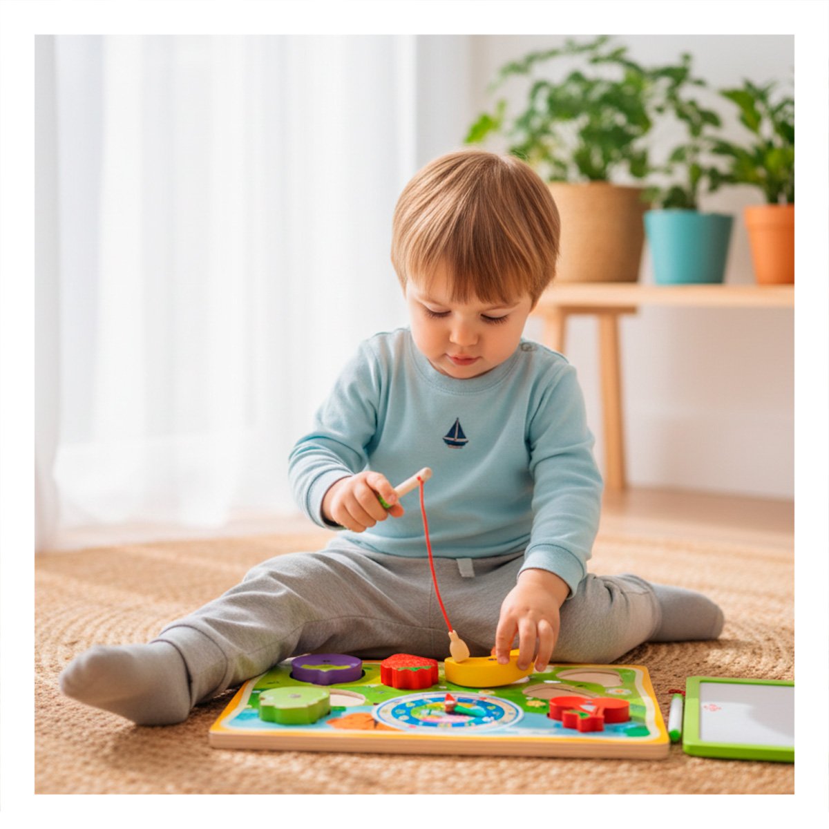 PACK6 JUEGO DIDACTICO 4 EN 1 CON PESCA RELOJ ROMPECABEZA FRUTAS MULTICOLOR YPAPEL REGALO - 5