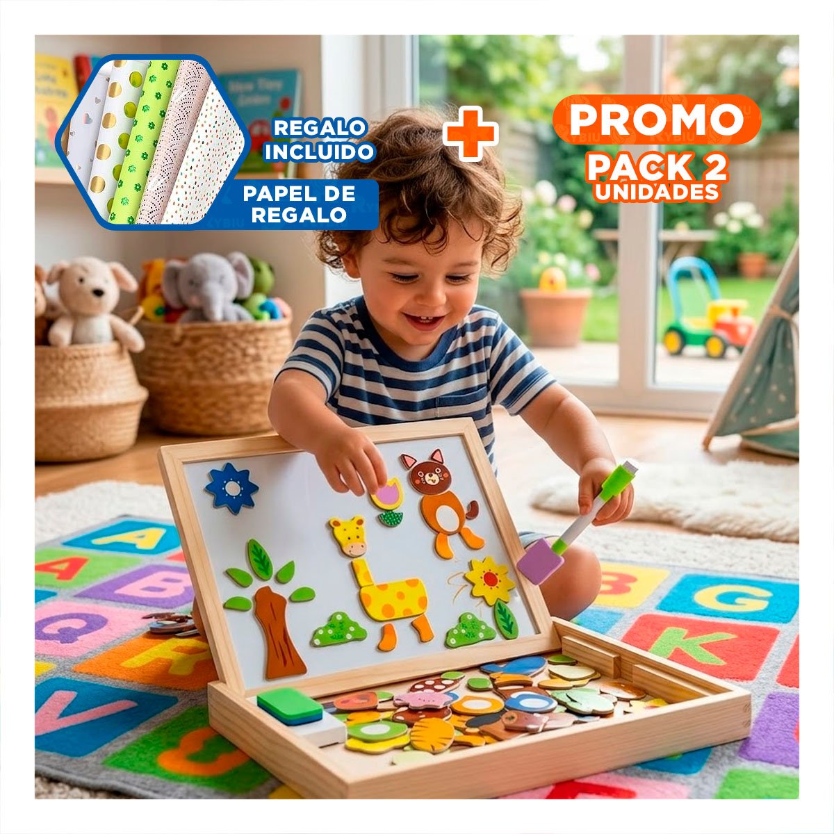 PACK2 ROMPECABEZA DE ANIMALES COLOR MULTICOLOR CON BASE PIZARRA PARA JUEGO YPAPEL REGALO - 1